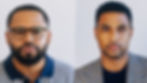 A portrait of a man with glasses and portrait of a man in a checkered blazer.